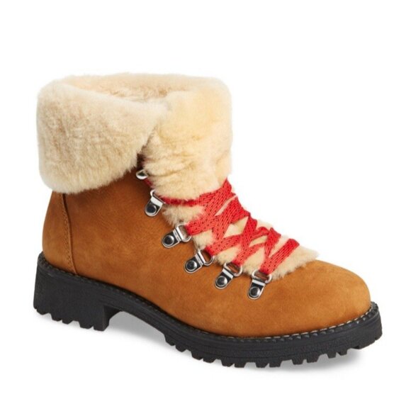 J. Crew Nordic Boots Suede Leather Beige Brown Size 8 M Hiking Casual Shearling - Picture 1 of 8